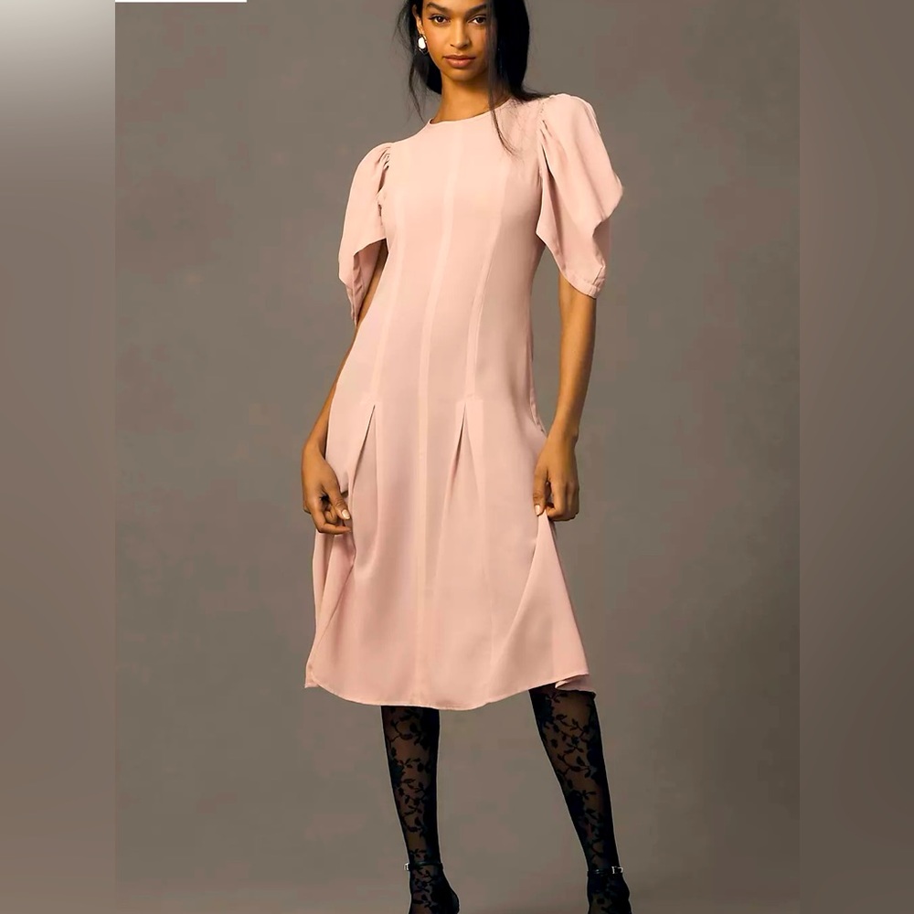 Anthropology, modern sheer midi dress. Violet color. - Picture 3 of 10
